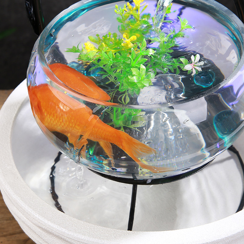 客厅鱼缸流水家居小型电视柜摆件陶瓷喷泉桌面加湿器创意开业礼品
