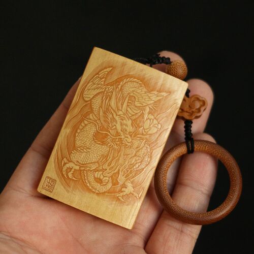 老玉竹留青雕刻东阳名家戚挺飞本工竹制平安牌手牌把件把玩竹器