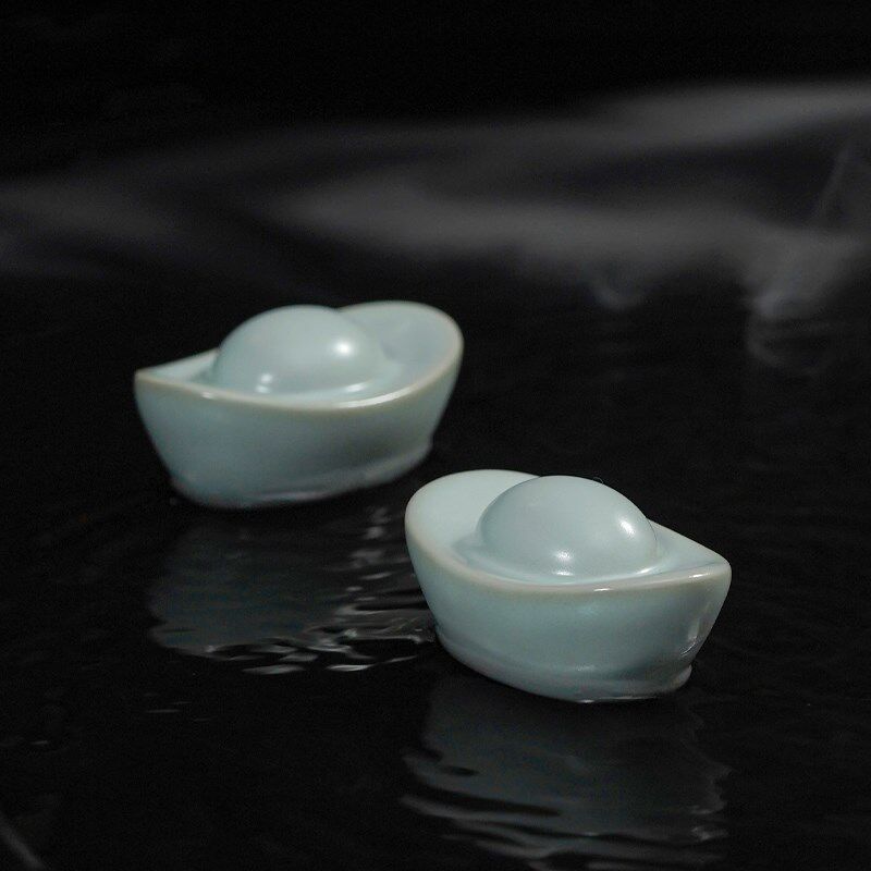 汝窑小元宝茶宠摆件陶瓷复古茶玩茶道茶室茶桌桌面装饰送长辈礼物