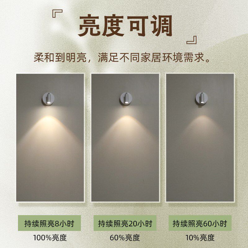 无线LED射灯壁灯 免打孔家用灯具 原木风寝室照明灯