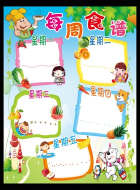每周食谱墙贴托管幼儿园食物能量图反复使用可擦学校布置带胶自粘