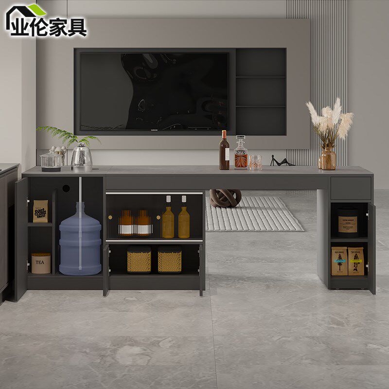 轻奢岩板岛台餐桌长方形一体家用小户型料理台吧台餐边柜3E57