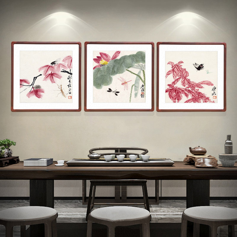 齐白石国画荷花兰花图挂画新中式客厅背景墙装饰画餐厅楼道口壁画