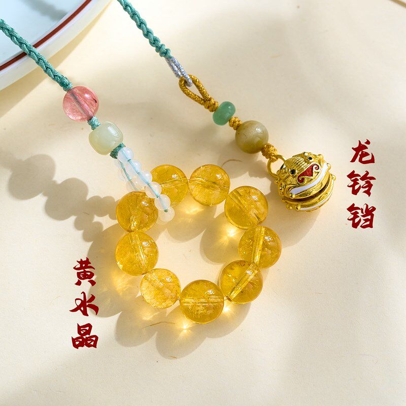 【有龙则灵】2024新款黄水晶汽车挂件龙铃铛貔貅后视镜挂饰包包挂