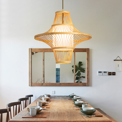 竹编吊灯特色新中式创意餐厅饭店包房包厢大厅餐桌灯具竹灯竹艺灯