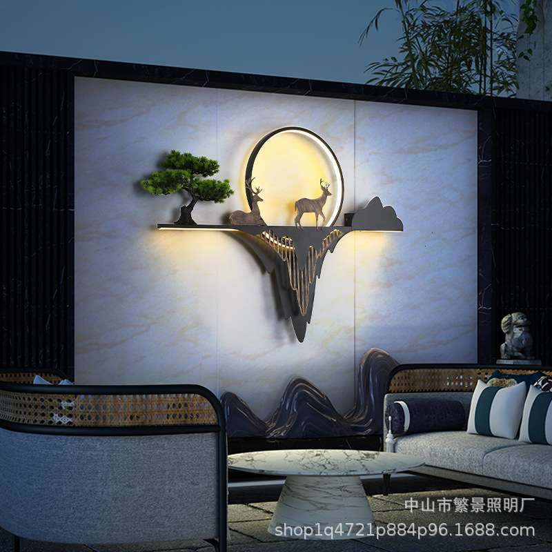 别墅户外壁灯新中式室外太阳能防水庭院花园景观影壁墙造景装饰灯