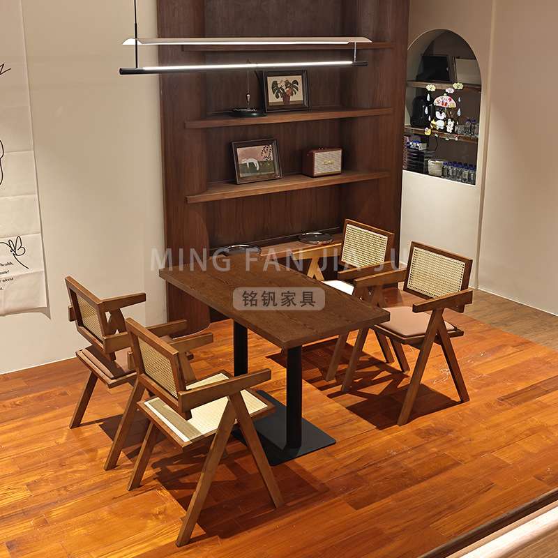 复古西餐咖啡厅桌椅小吃快餐店面馆糖水铺料理餐饮店实木桌椅组合