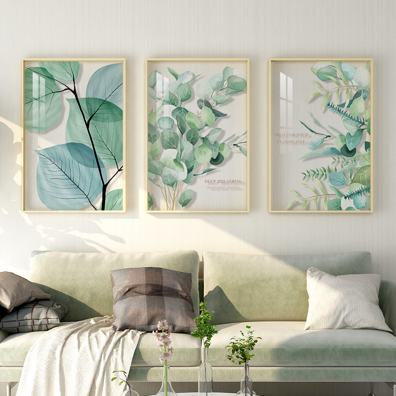 北欧风格客厅绿色透明植物装饰画餐厅树叶叶子挂画小清新墙面壁画