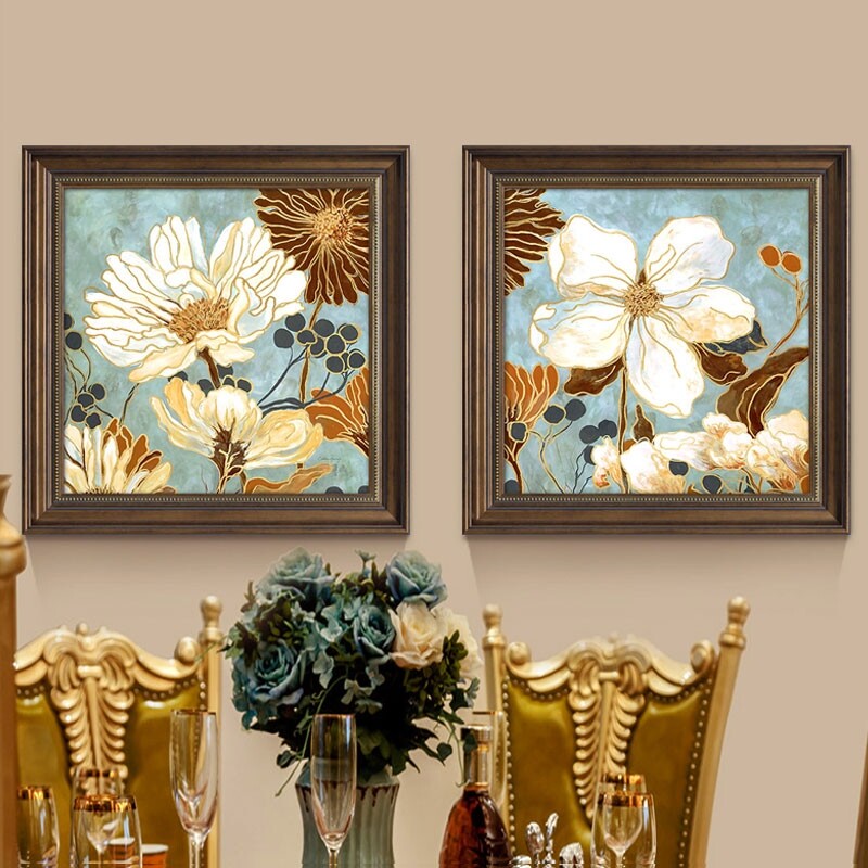 美式花鸟餐厅装饰画小尺寸背景墙面挂画简美卧室油画欧式客厅壁画