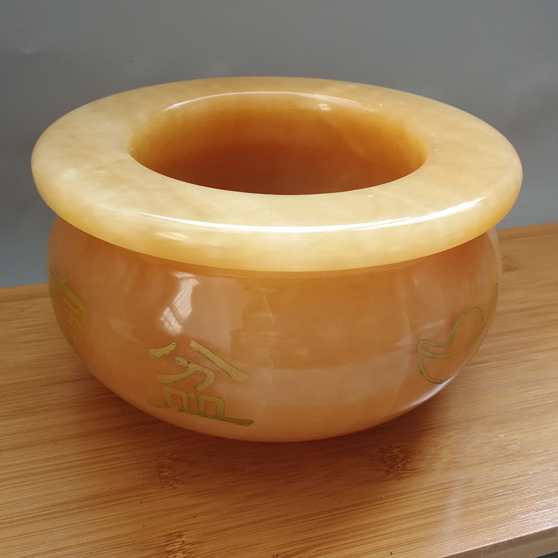 天然米黄玉聚宝盆 招财进宝居家工艺品摆件