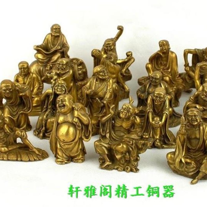 纯铜十八罗汉欢聚一堂摆件降龙伏虎人物一套家居客厅办公室装饰品