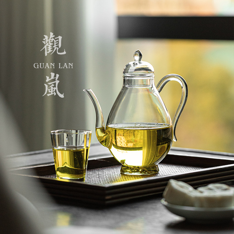 美人壶手工玻璃绿茶壶家用冷泡茶专用手执壶精美仿宋泡茶壶花茶壶