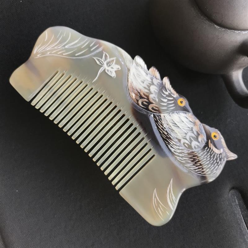 天然牛角梳子雕花小号木梳防静电脱发按摩头皮送女朋友刻字礼盒纯