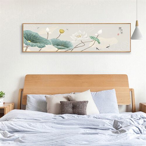 荷花新中式装饰画 卧室床头抽象壁画 客厅沙发背景画 喷绘油画布