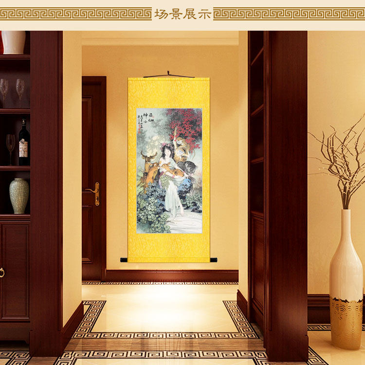 瑶姬巫山神女图 华三川人物仕女美女画像 仙女卷轴挂画丝绸画定制