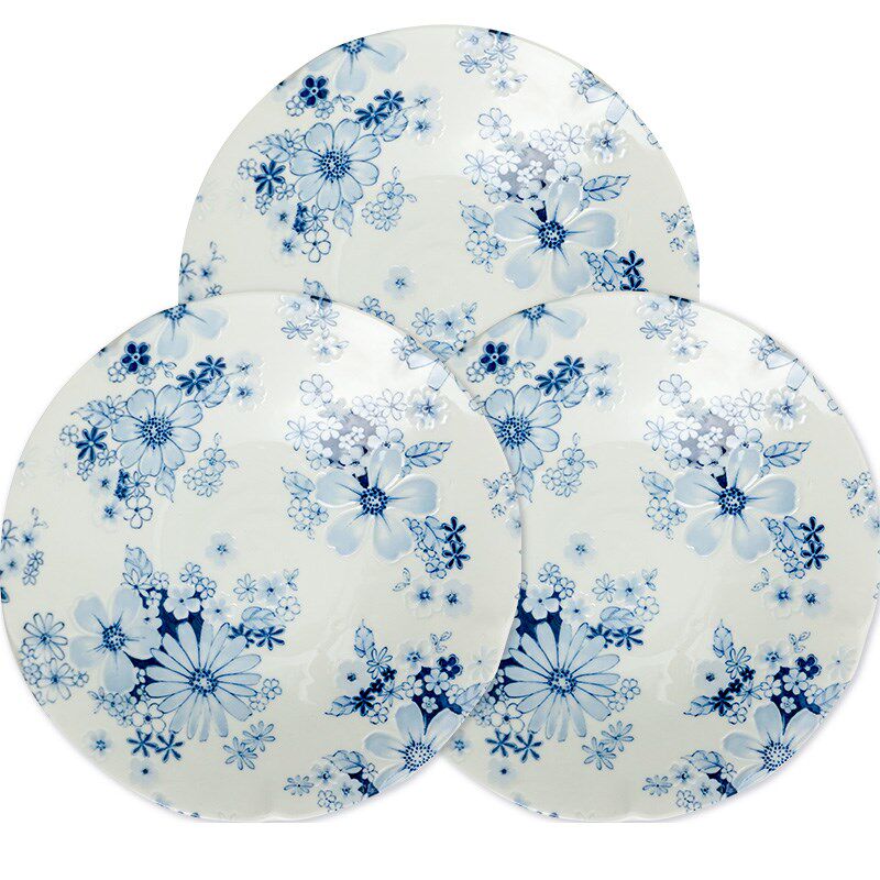 美浓烧日式陶瓷花集圆盘子菜盘家用套装早餐盘西餐盘釉下彩餐具