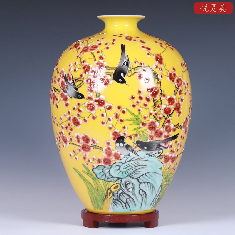 景德镇名师手绘喜上眉梢陶瓷花瓶摆件中式家居客厅瓷器工艺装饰品