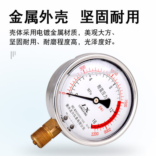 YN100耐震防震抗震压力表充油表气压水压液压0-1.6/2.5/16/40mpa