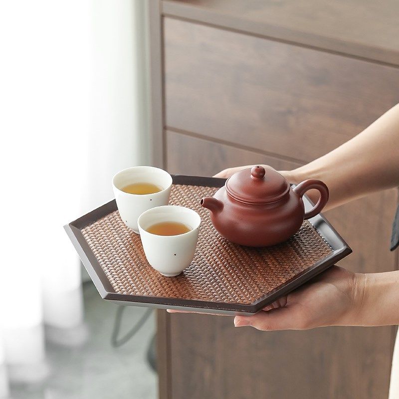 重竹席纹茶盘单层干泡台壶承家用茶海中式禅意日式简约办公室茶托
