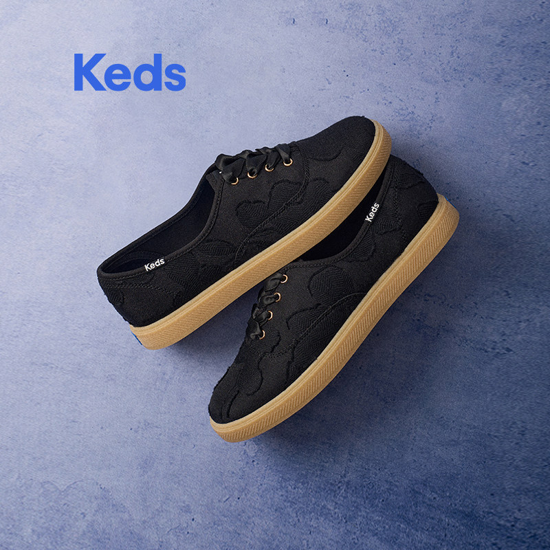Keds黑色休闲鞋2026春夏新品百搭平底帆布鞋女简约板鞋软底不累脚