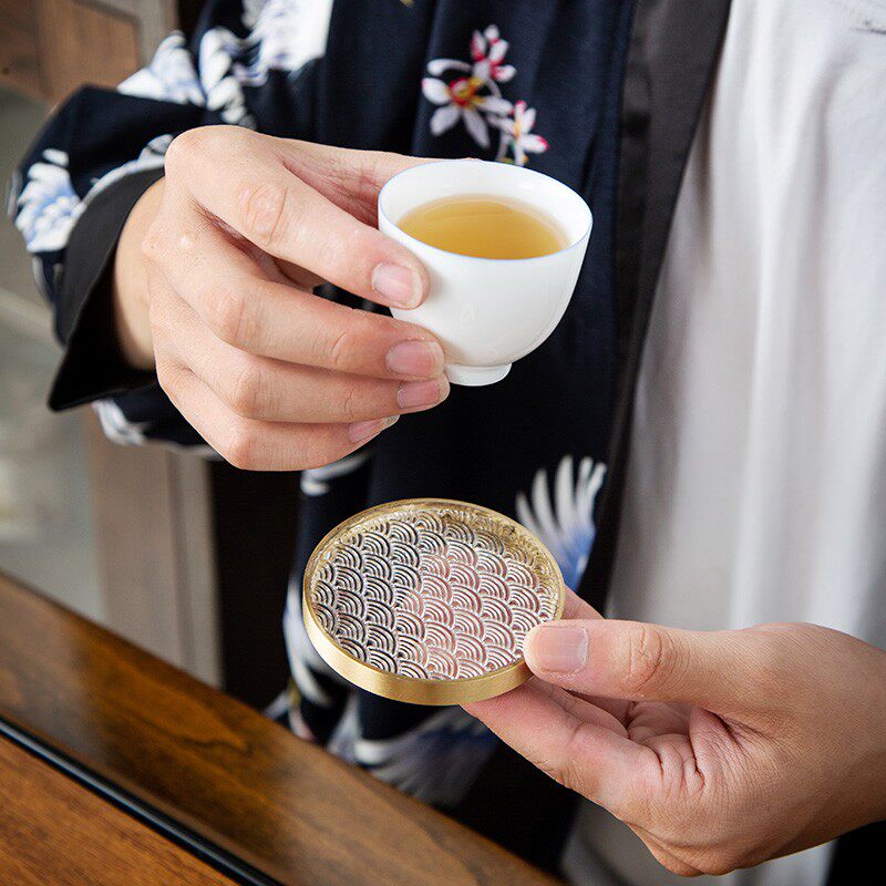 晟窑纯铜玻璃杯垫隔热杯托办公家用创意茶托茶垫功夫茶具茶道配件