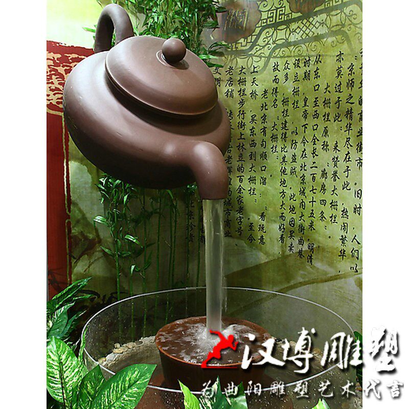 大型户外悬空天壶紫砂壶雕塑玻璃钢悬空流水创意雕塑茶叶店艺术品