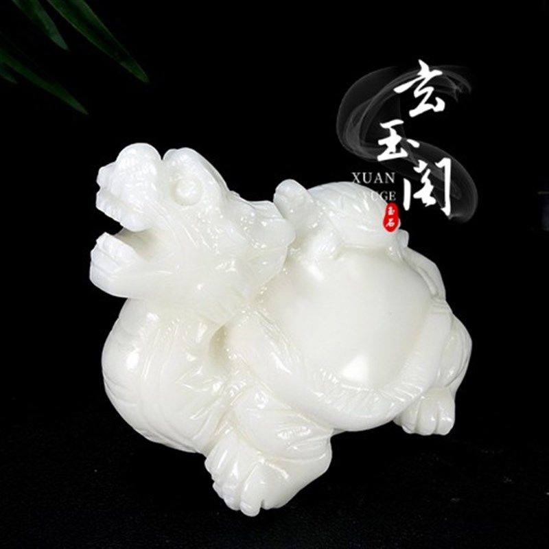 天然白玉石龙龟摆件米黄玉母子龙龟客厅家居办公室玄关装饰品摆件