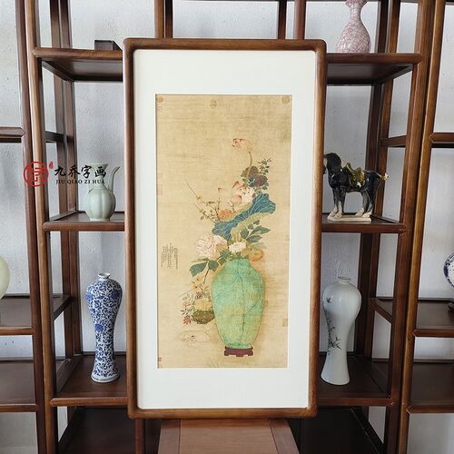 名家字画荷花牡丹花瓶挂画新中式客厅玄关装饰画走廊过道复古壁画