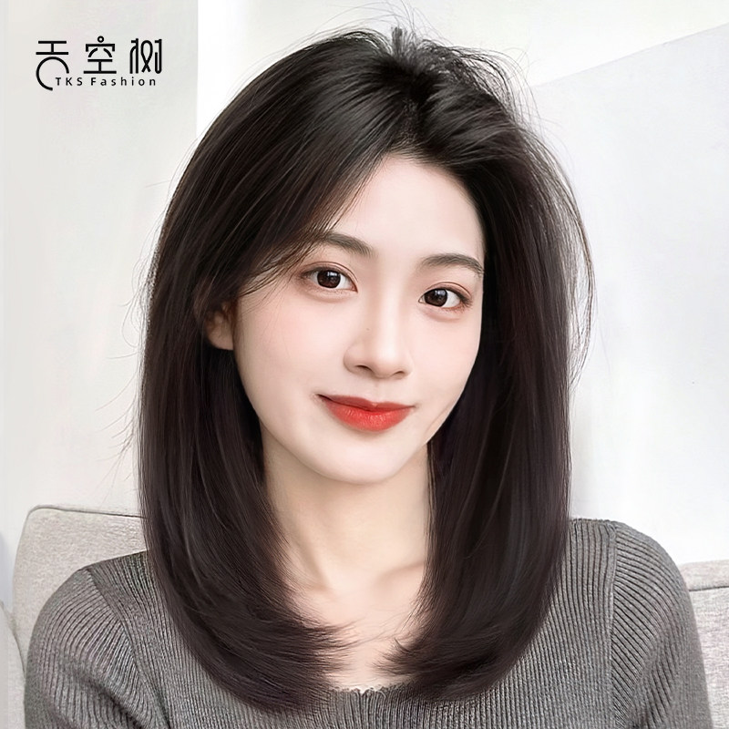 假发女长发自然全头套式真发真人发丝轻薄无痕高端整顶锁骨假发套