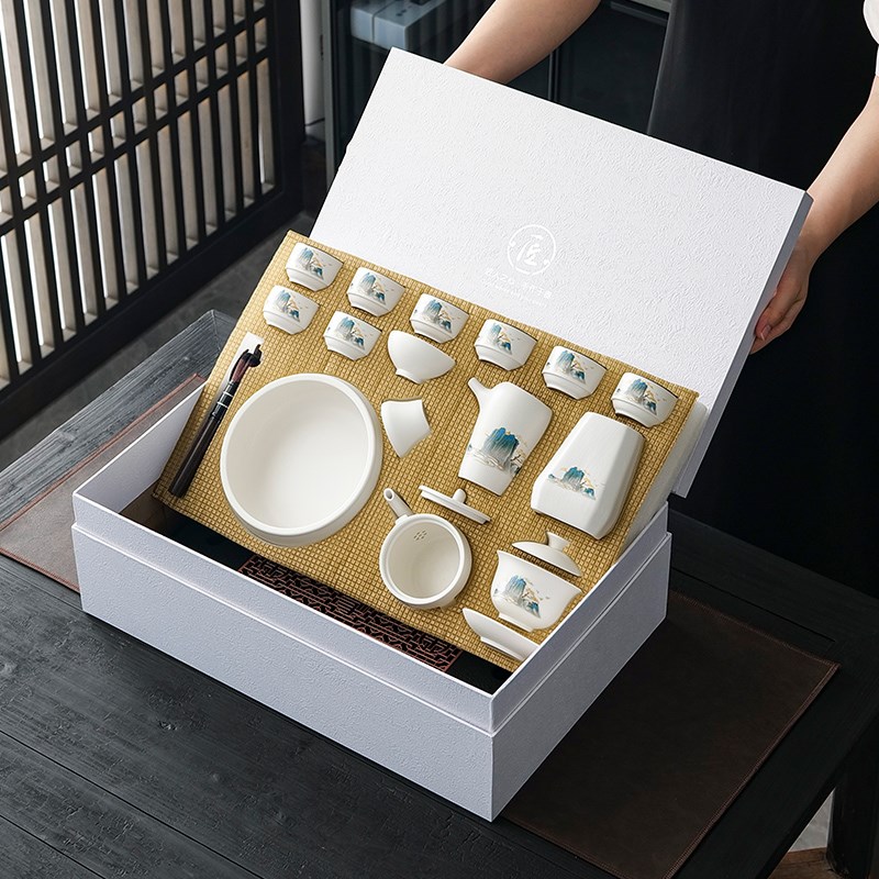 整套功夫茶具套装家用陶瓷轻奢办公室会客中式高档送礼泡茶壶盖碗