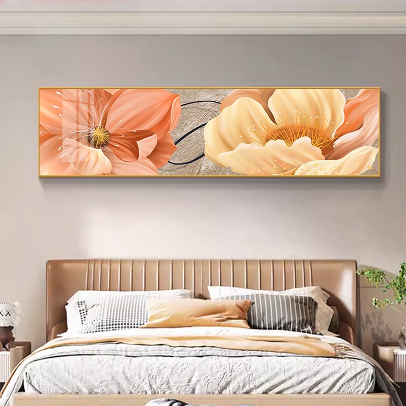 新款绿植卧室床头画装饰画写诗时尚主卧高级感背景墙挂画花朵壁画