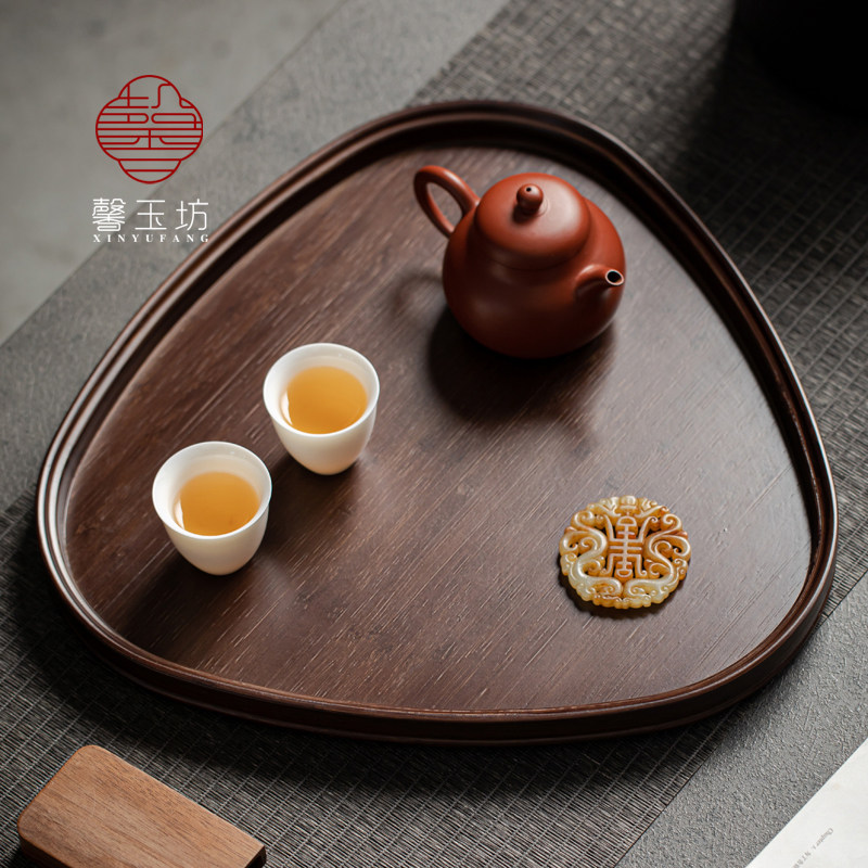 日式复古全竹托盘圆角三角形放茶杯干泡茶盘家用茶点盘收纳盘餐盘