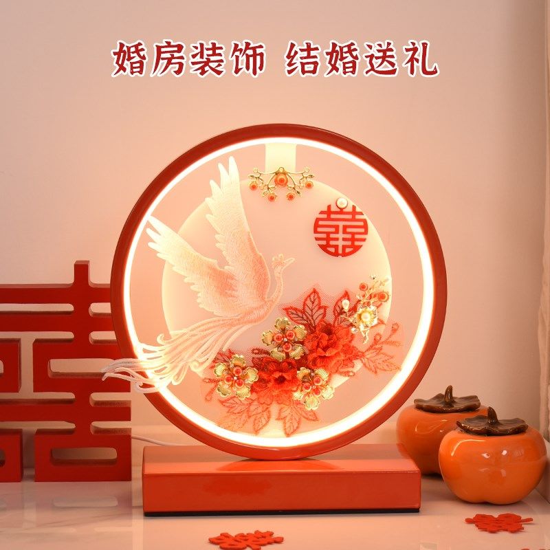结婚台灯卧室床头灯送新人新婚礼物婚房陪嫁灯红色喜庆一对长明灯