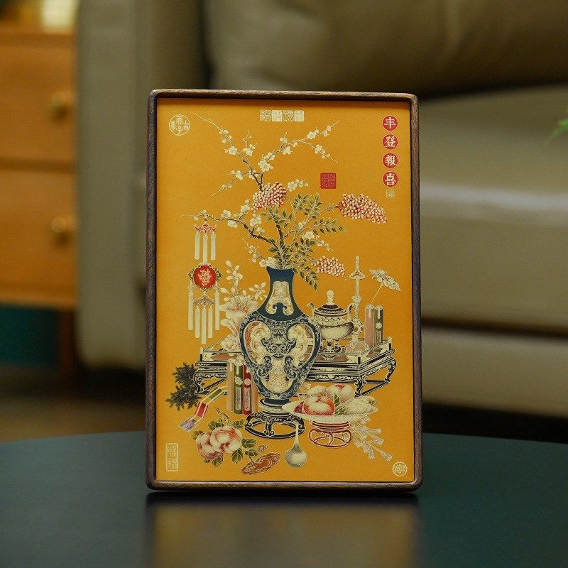 丰登报喜卧室玄关桌面摆台画王渊葫芦花瓶图中古风富贵工艺装饰画