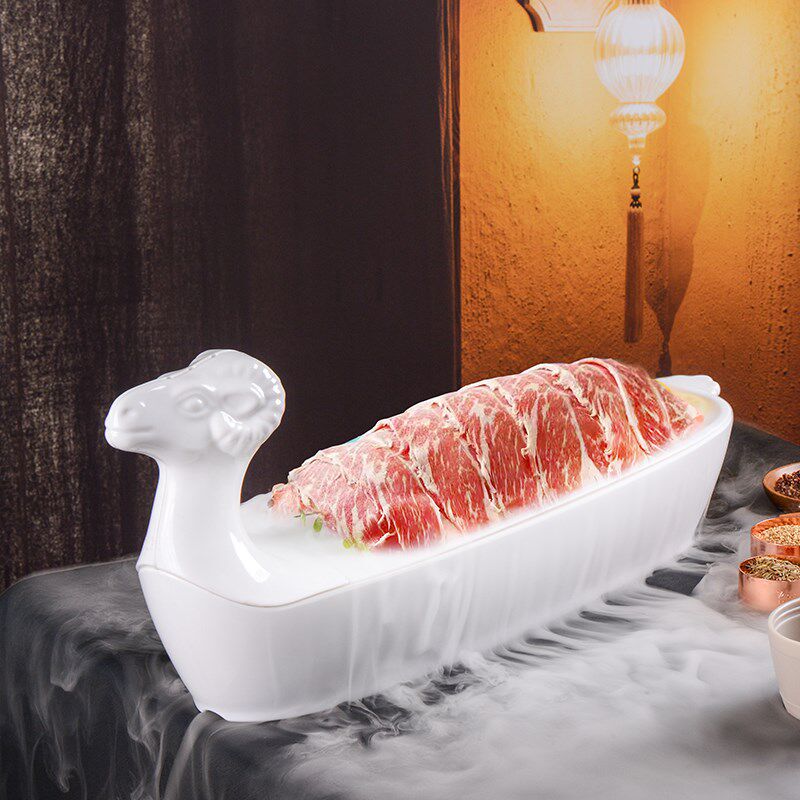 网红商用特色火锅店涮羊肉卷专用干冰餐具创意羊形状造型摆菜盘子