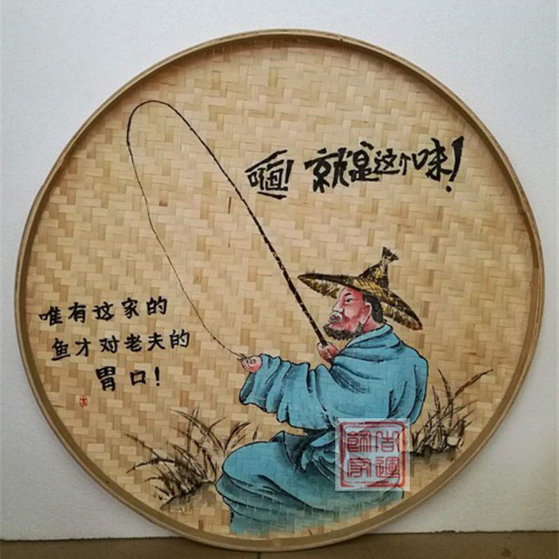 手绘簸箕画竹筛子农家乐装饰品竹编墙饰田园餐馆墙壁挂饰挂件壁饰
