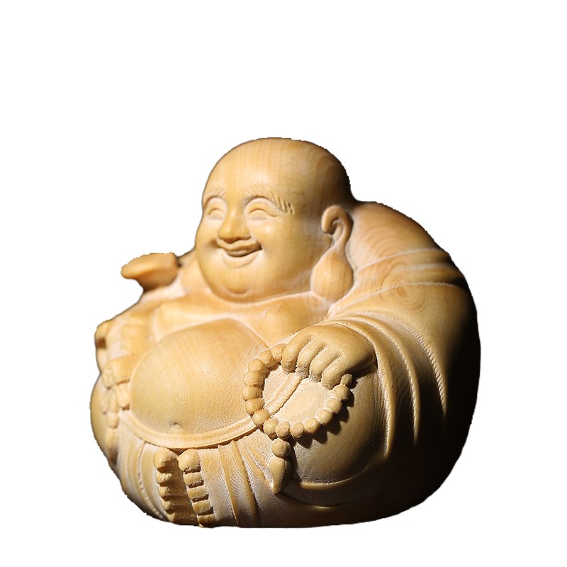 天然黄杨木雕弥勒佛文玩手把件家居装饰品创意桌面工艺品摆件