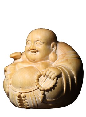 天然黄杨木雕弥勒佛文玩手把件家居装饰品创意桌面工艺品摆件