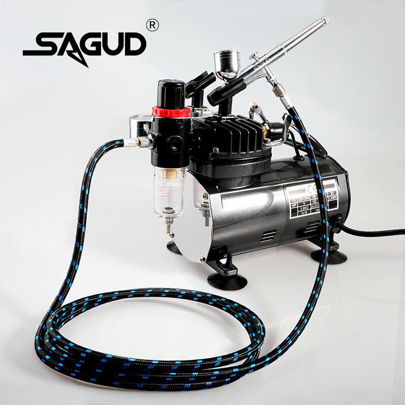 SAGUD微型空压机高达模型上色喷笔气泵套装手提式迷你静音小气泵