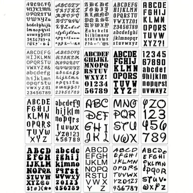 跨境新款20张艺术字母模板手账艺术字母数字主题可重复使用绘画模