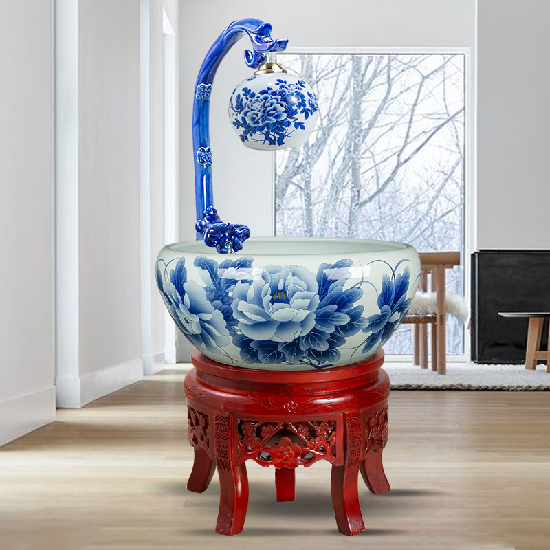 陶瓷流水摆件创意装饰客厅喷泉过滤加氧鱼缸生财景观开业乔迁新居
