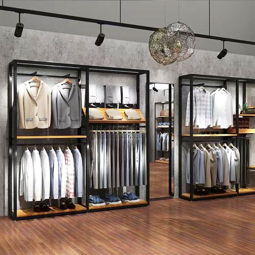 服装店铁艺展示架家用落地式双层陈列男装店货架女装店组合挂衣架