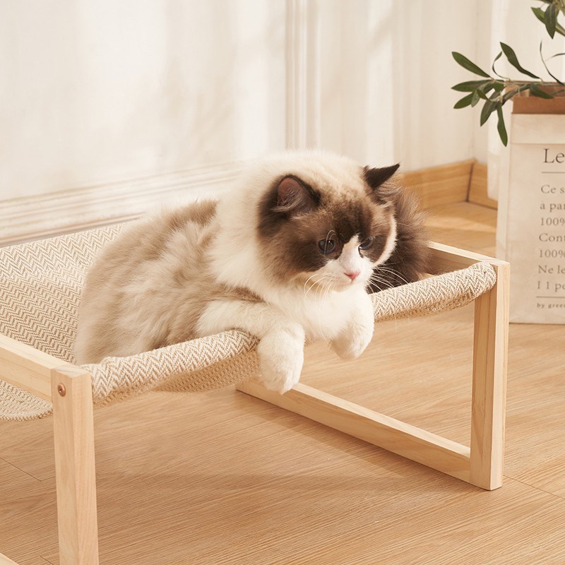 猫吊床实木便携式猫窝猫咪休息床置地式猫床小狗窝宠物窝四季通用