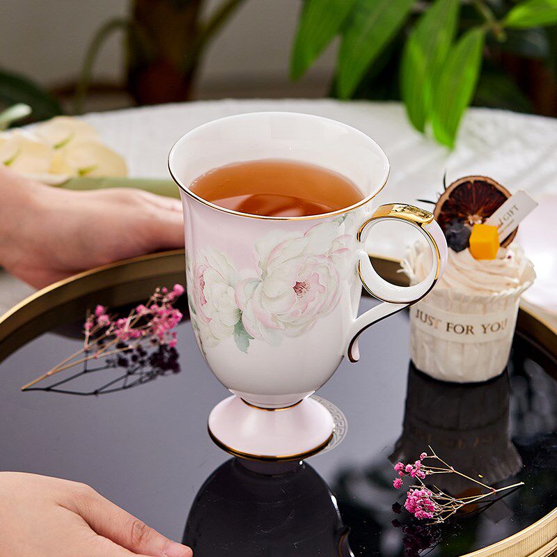 英式骨瓷下午茶水杯少女心粉色咖啡红茶杯碟马克杯三八妇女节礼物