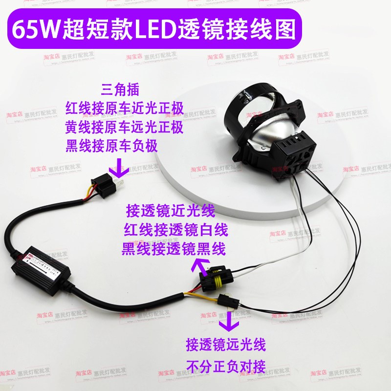 短款65W超亮LED改装电摩车灯升级海5智能快启超亮聚光LED透镜3寸