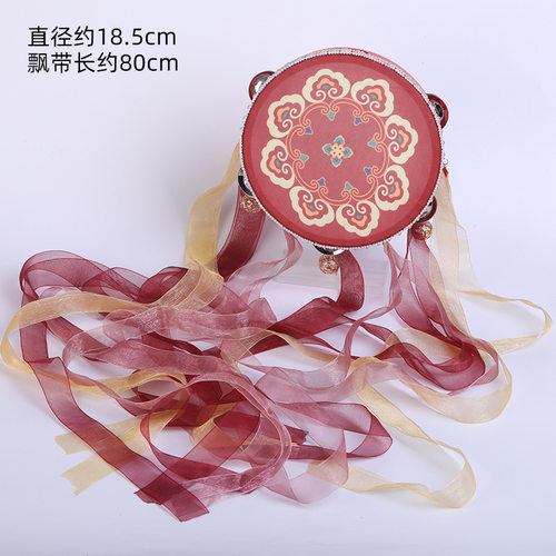 发光手鼓唐风敦煌风彩带鼓坦领汉服手拿鼓手持铃铛鼓红色飘带