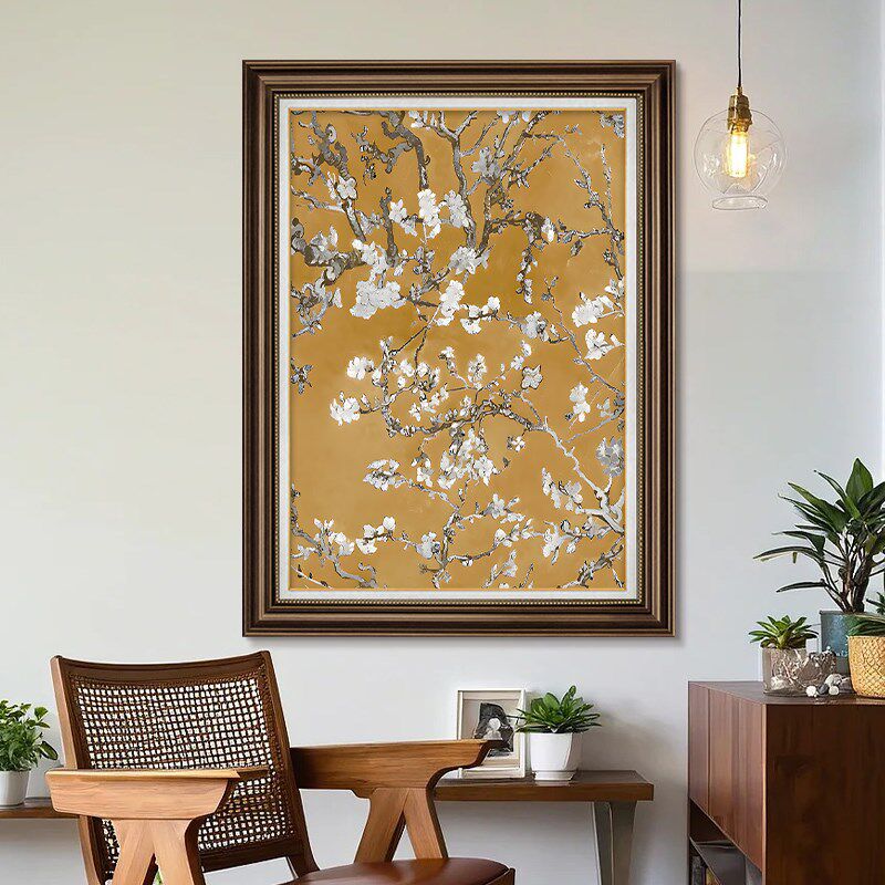 喜上眉梢复古花鸟玄关装饰画入户走廊挂画高级感欧式客厅红色壁画
