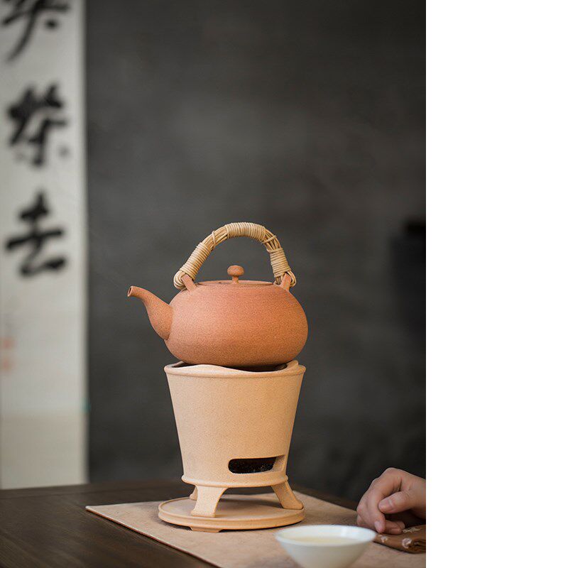 行丘 藤编陶泥提梁煮水壶 电火两用烧水陶壶功夫茶用具