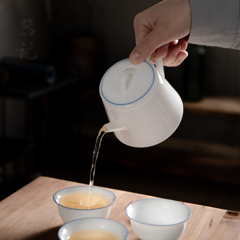 甜白釉泡茶壶德化白瓷文竹壶陶瓷功夫茶具家用茶壶大小号球孔单壶