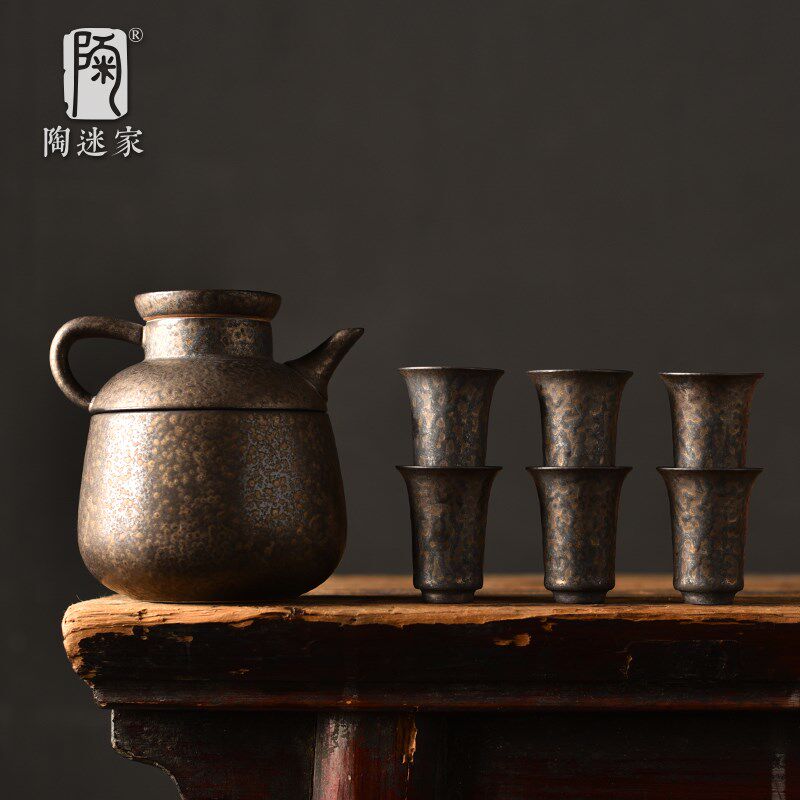 黄酒温酒器半斤清酒温酒壶鎏金陶瓷酒具酒杯家用烫酒壶公司礼品